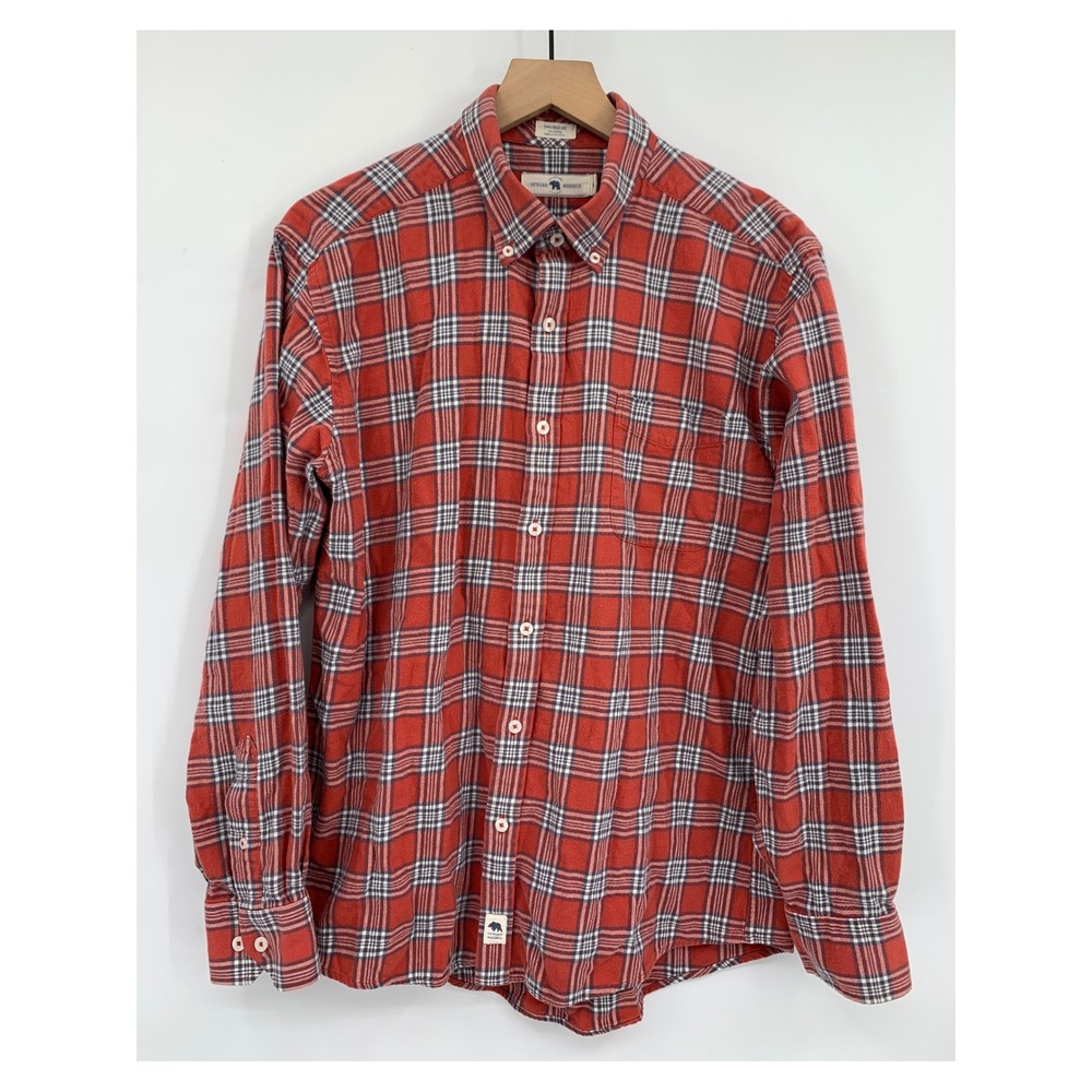 Onward Reserve‎ Flannel Shirt Mens XL Orange Red Plaid Tailored Fit Cotton Fall
